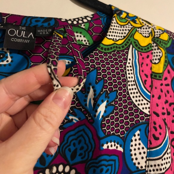 The Oula Company Split Neck Caftan Midi Dress Floral Honeycomb Bloom sz L Large - Picture 5 of 9